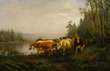 Melkmeisje bij het bosmeer
