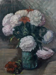 Pioenen en daglelies (olieverf op doek)