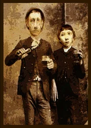 IMMIGRANTS ZENDEN EEN TOAST NAAR HUIS, 2002 (Digitaal schilderij)