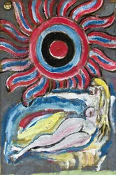 NAKED LYING IN THE SUN, 2012 (acryl op jute doek gespannen op een houten frame)