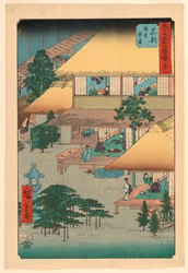 Ishibe: Gasten in de herberg (Isibe, ryosha tomarikyaku) uit de serie 53 stations van de Tokaido