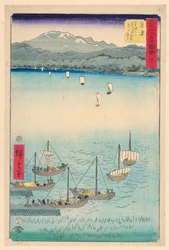 Kusatsu: Van Kusatsu naar Yabase, een Boog en Boogpees, uit de serie 53 Stations van Tokaido