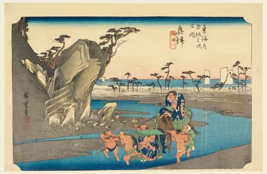Okitsu-rivier, in De drieënvijftig stations van de Tokaido-weg (Tokaido Gojusan Tsugi-no Uchi)