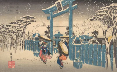 Het Gion-heiligdom in de sneeuw, ca. 1832