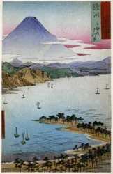 Geografie. Japan. Mount Fuji. Houtsnede door Hiroshige in: Drieënvijftig Stations van de Tokaido (1833-1834). Ansichtkaart, Japan, ca. 1900