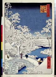 Honderd beroemde uitzichten van Edo: Yuhi-heuvel en de trommelbrug in Meguro