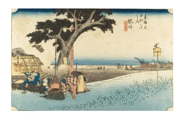 Fukuroi: Theekraam uit de serie De drieënvijftig staties van de Tokaido, ca. 1831-1834 (houtsnede op papier)