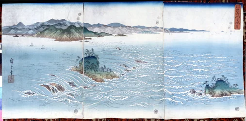 Naruto-kloof in Awa. Prenten door Katsushika (Utagawa) Hiroshige (1797-1858).