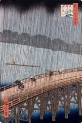 Ohashi, Plotselinge Regenbui bij Atake, uit de serie "Honderd Uitzichten van Beroemde Plaatsen in Edo"