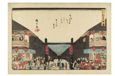 Shin Yoshiwara Niwaka Festival uit de serie Beroemde plaatsen in Edo, ca. 1840-1844 (houtsnede op papier)