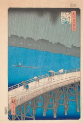 Regenbui over Ohashi-brug door Hiroshige