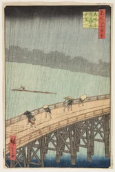 Plotselinge regenbui over Shin-Ōhashi-brug en Atake