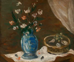 Stilleven met bloemen - Blauwe vaas