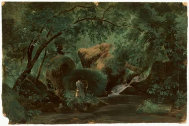 Bosinterieur met een schilder, Civita Castellana