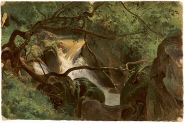 Bosinterieur met een waterval, Papigno, 1825-1830