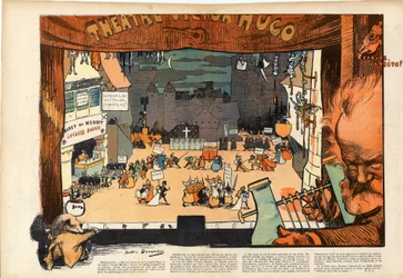 Theater door Victor Hugo door André Devambez (1867-1944) karikatuur in 