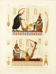 Schilderijen van twee harpisten in het graf van farao Ramses III in de Vallei der Koningen