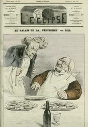 In het paleis van boetedoening, karikatuur van president van de republiek Adolphe Thiers. Omslag in 