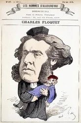 Cartoon door Charles Floquet (1828-1896), advocaat en voorzitter van de Raad tussen 1888 en 1889. Hij verwondde generaal Boulanger in een duel, wiens ideeën hij bestreed. Tekening door Gill in 