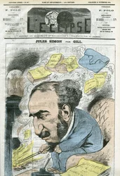 Karikatuur door Jules Simon, politicus, filosoof, Franse essayist. Omslag in 