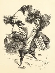 Cartoon van Charles Dickens die het Engelse kanaal oversteekt, 1868