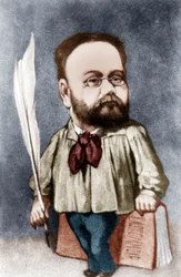 Spotprent van de Franse schrijver Emile Zola (gravure)