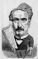 Tekening door André Gill die Henri Rochefort (1831-1913) Franse journalist en politicus voorstelt, in 