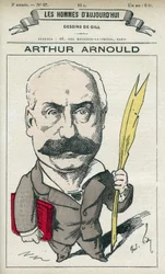 Portret van Arthur Arnould (1833-1895), een Franse journalist en politicus, hij nam actief deel aan de Parijse Commune. Cartoon door Gill, Parijs