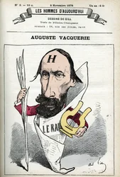 Portret van Auguste Vacquerie (1819-1895), Franse dichter, toneelschrijver en journalist. Cartoon door Gill, Parijs.