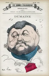 Portret van Dumaine, Franse kunstenaar uit de 19e eeuw. Karikatuur door Gill, Parijs.