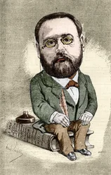 Portret van Emile Zola (1840-1902) Franse schrijver. Cartoon door André Gill voor de Illustere Wereld.