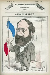 Portret van Francois Allain-Targe Allain Targe (1832-1902), een Franse advocaat, magistraat, journalist en politicus, hij was minister van Binnenlandse Zaken en minister van Financiën in het kabinet van Gambetta. Cartoon door Gill, Parijs.
