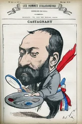 Portret van Jules Castagnary (1830-1888), Franse politicus, advocaat, journalist, amateur en kunstcriticus. Cartoon door Gill, Parijs.