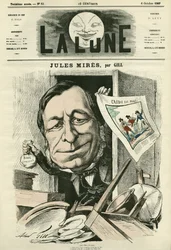 Portret van Jules Mires (1809-1871), Franse industrieel. Cartoon door Gill, in 