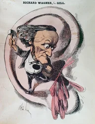 Richard Wagner die het trommelvlies van de wereld splijt, illustratie in 