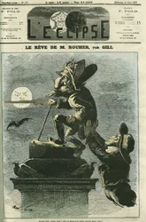 De droom van Rouher, Eugène Rouher (1814-1884), politicus, minister van Napoleon III en leider van de bonapartistische partij, droomt van de terugkeer van Napoleon III. Omslag van ‘L