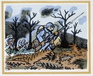 Vanwege de verstikkende gassen gebruikt door de Duitsers, hebben soldaten een gasmasker, 3 november