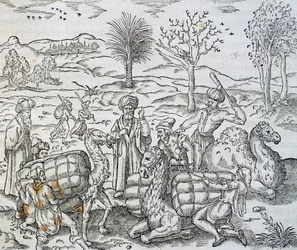 Arabische kooplieden in Syrië, gravure uit Universal Cosmology