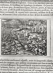 Landing, uit Cosmographie universelle door Andre Thevet, 1575