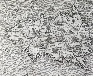 Kaart van Sumatra, gravure door Andre Thevet, Parijs, Frankrijk