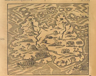 Kaart van Trinity Island in de Antillen, uit Universele kosmografie door Andre Thevet