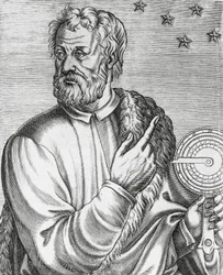 Portret van Christoffel Columbus, Italiaanse navigator, gravure uit Les Vrais portraits et Vies des Hommes illustres