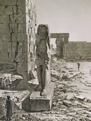 Uitzicht op de Kolossus bij de ingang van de hypostyle zalen van het paleis in Karnak, Thebe, plaat 20 uit Vol III van 