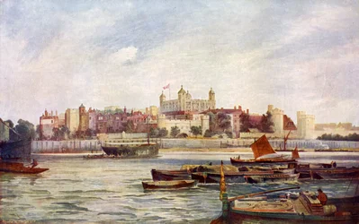 De Tower of London vanaf de overkant van de Theems