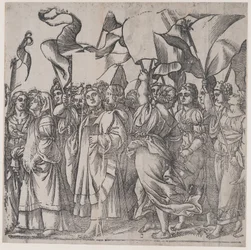 Sectie C: vrouwelijke martelaren en heiligen met banieren, uit De Triomf van Christus, 1836