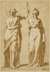 Twee staande vrouwenfiguren (Studies naar klassieke beeldhouwkunst)