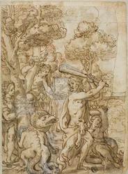 Hercules die de Slang Ladon Doodt in de Tuin van de Hesperiden