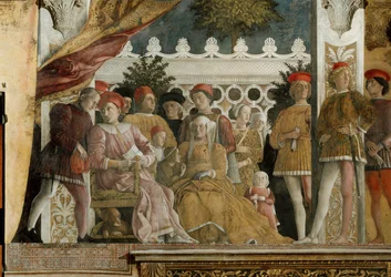 Hof van Gonzaga Fresco in de Camera degli Sposi in het Palazzo Ducale in Mantua, 1474