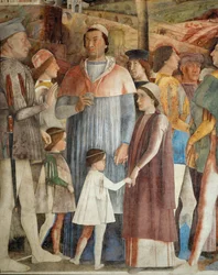 Lodovico Gonzaga wacht op de terugkeer uit Rome van zijn zoon, kardinaal Francesco Gonzaga (fresco)