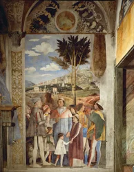 Lodovico Gonzaga wacht op de terugkeer uit Rome van zijn zoon, kardinaal Francesco Gonzaga (fresco)